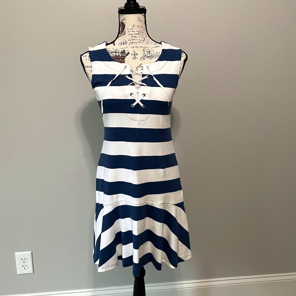 Chaps Stripped Lace up Dress size Small